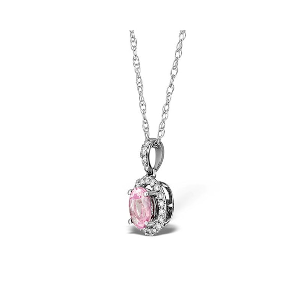 Pink Sapphire 7 X 5mm and Diamond 18K White Gold Pendant Necklace - Image 2