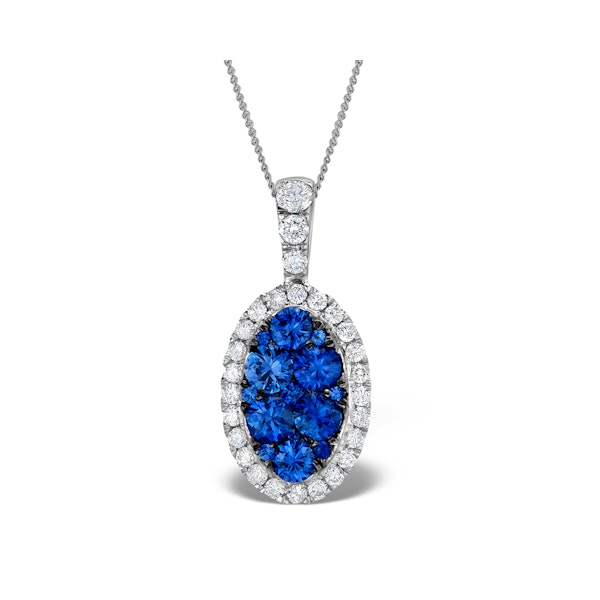 1.42ct Sapphire and Diamond 18K White Gold Cluster Pendant Necklace - Image 1