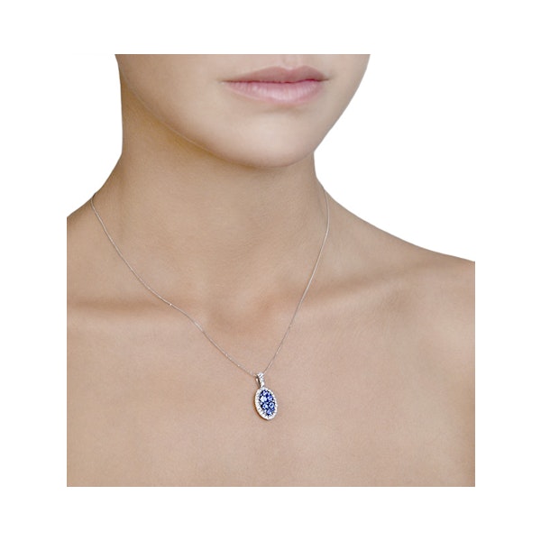 1.42ct Sapphire and Diamond 18K White Gold Cluster Pendant Necklace - Image 3