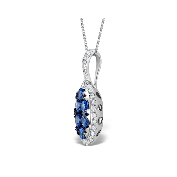 1.42ct Sapphire and Diamond 18K White Gold Cluster Pendant Necklace - Image 2