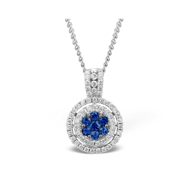 0.45ct and 18K White Gold Diamond Sapphire Pendant Necklace - FR38 - Image 1