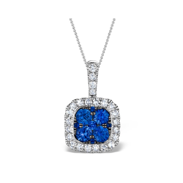 1.50ct Sapphire and Diamond 18K White old Halo Pendant Necklace - Image 1