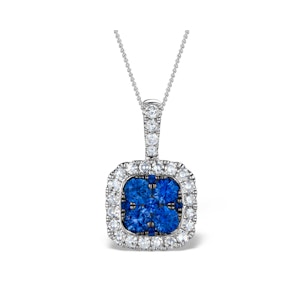 1.50ct Sapphire and Diamond 18K White old Halo Pendant Necklace