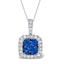 1.50ct Sapphire and Diamond 18K White old Halo Pendant Necklace - image 1