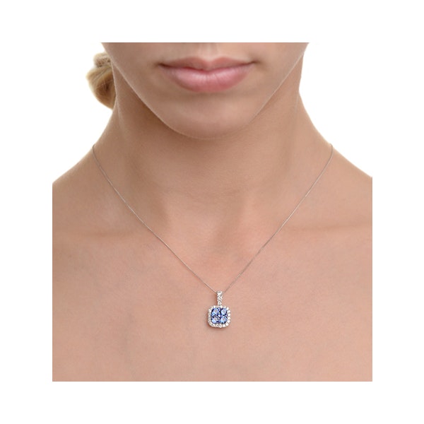 1.50ct Sapphire and Diamond 18K White old Halo Pendant Necklace - Image 3
