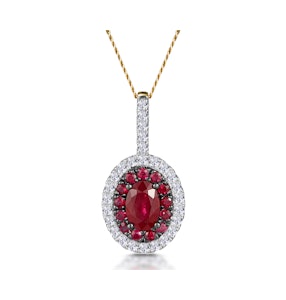 Ruby and Diamond Oval Halo Necklace in 18K Gold - Asteria Collection