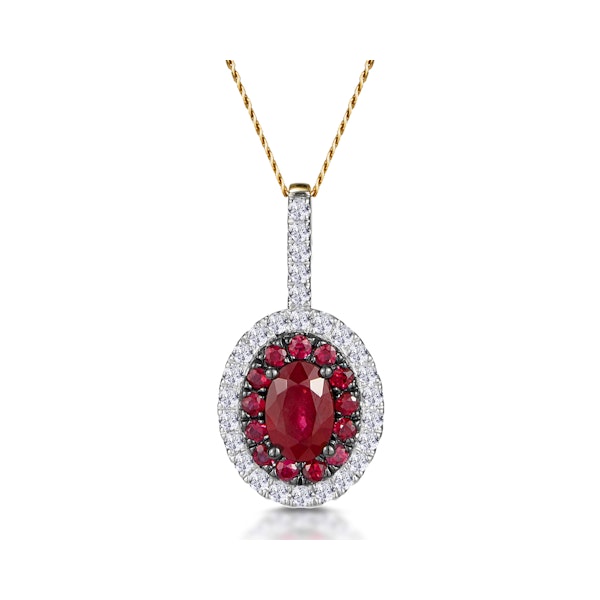 Ruby and Diamond Oval Halo Necklace in 18K Gold - Asteria Collection - Image 1