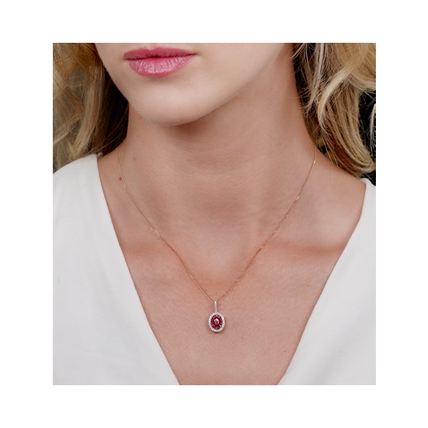 Ruby and Diamond Oval Halo Necklace in 18K Gold - Asteria Collection - Image 2