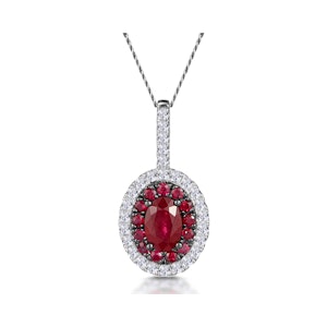 Ruby and Diamond Oval Halo Necklace in 18KW Gold - Asteria Collection