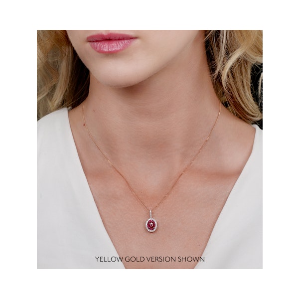Ruby and Diamond Oval Halo Necklace in 18KW Gold - Asteria Collection - Image 2