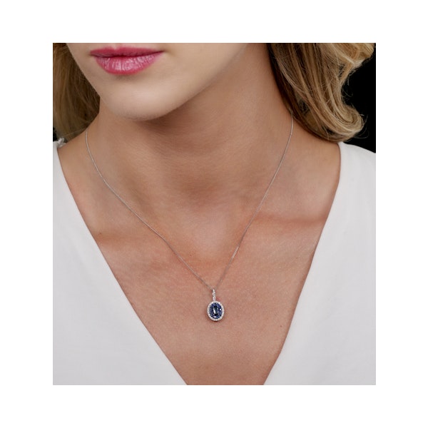Sapphire and Lab Diamond Oval Halo Necklace 9KW Gold Asteria - Image 2