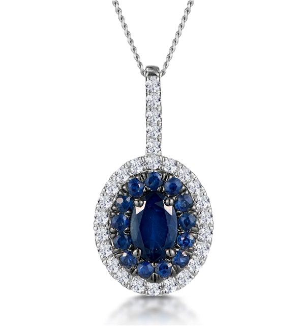 Sapphire and Diamond Oval Halo Necklace 18KW Gold Asteria Collection - image 1