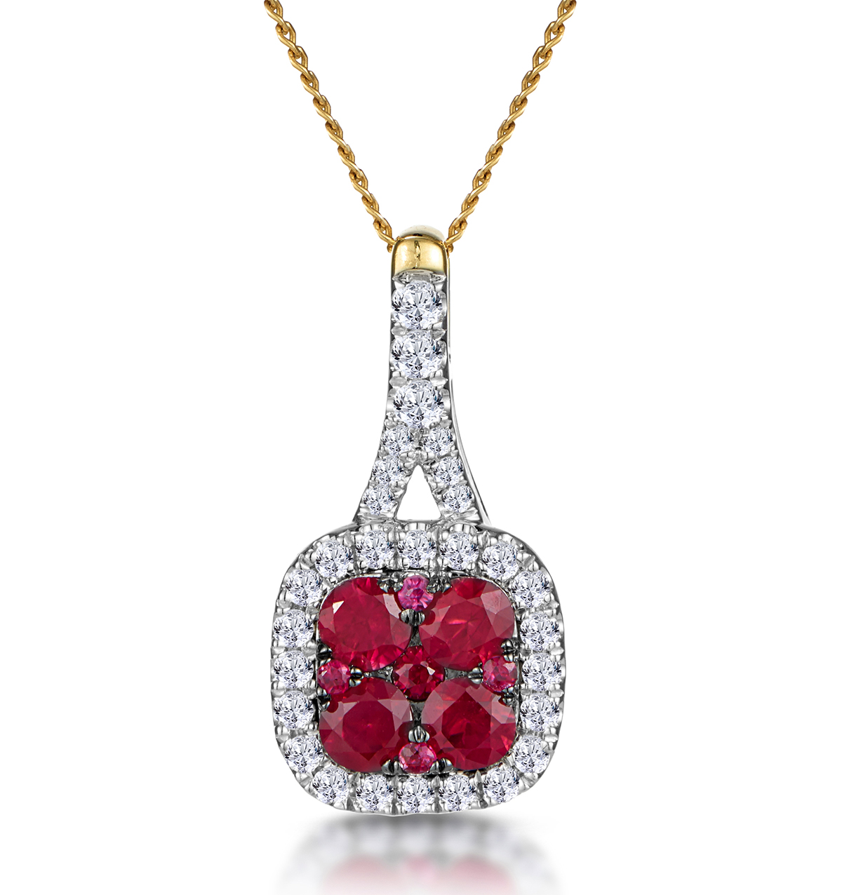 10k White Gold Genuine Oval 1.20ct Ruby and Diamond Halo Necklace 