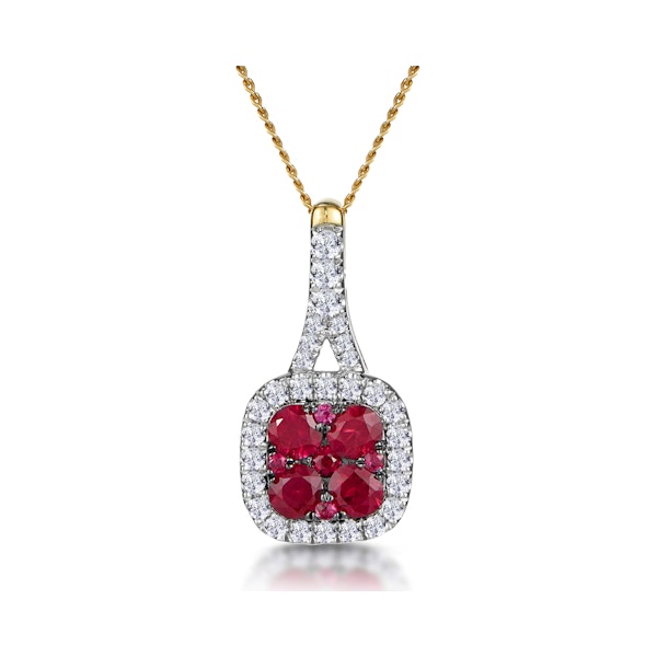 Ruby and Diamond Halo Necklace in 18K Gold - Asteria Collection - Image 1