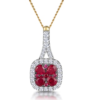 Ruby and Diamond Halo Necklace in 18K Gold - Asteria Collection