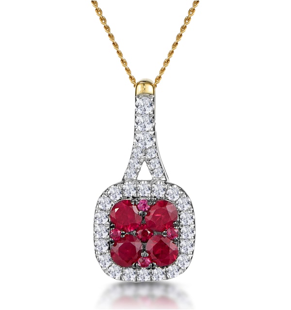 Ruby and Diamond Halo Necklace in 18K Gold - Asteria Collection - image 1