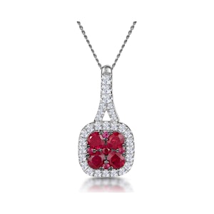 Ruby and Diamond Halo Necklace in 18K White Gold - Asteria Collection