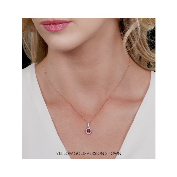 Ruby and Diamond Halo Circle Necklace in 18KW Gold Asteria Collection - Image 2