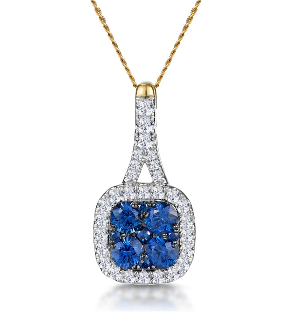 Sapphire and Diamond Halo Necklace in 18K Gold - Asteria Collection - image 1