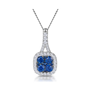 Sapphire and Diamond Halo Necklace in 18KW Gold - Asteria Collection