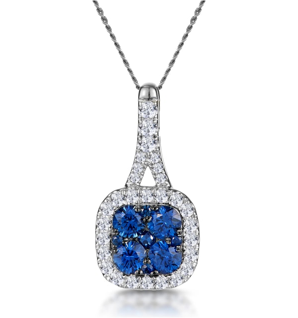 Sapphire and Diamond Halo Necklace in 18KW Gold - Asteria Collection - image 1