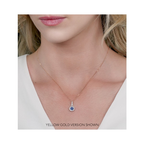 Sapphire and Diamond Halo Round Asteria Necklace 18KW Gold - Image 2