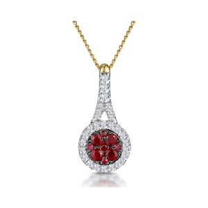 Ruby and Diamond Halo Circle Necklace in 18K Gold - Asteria Collection
