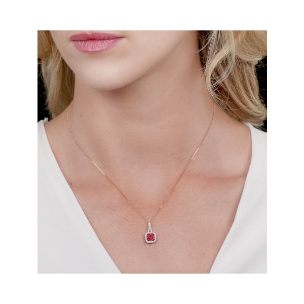 Ruby and Diamond Halo Necklace in 18K Gold - Asteria Collection - Image 2