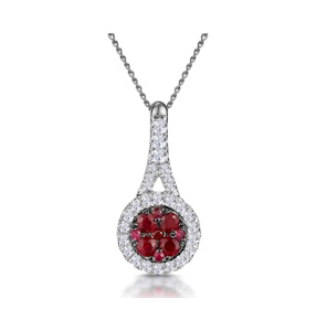 Ruby and Diamond Halo Circle Necklace in 18KW Gold Asteria Collection