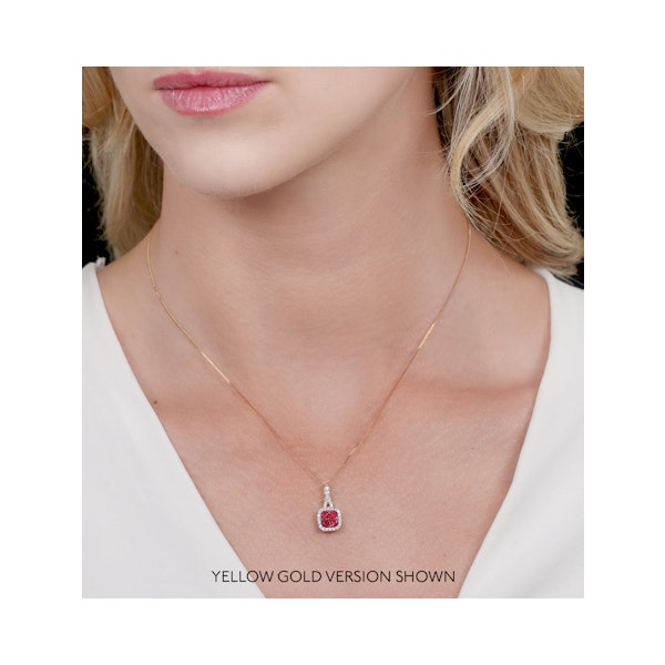 Ruby and Diamond Halo Necklace in 18K White Gold - Asteria Collection - Image 2