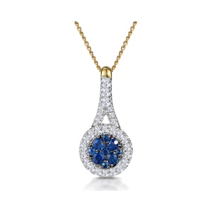 Sapphire and Diamond Round Halo Necklace 18K Gold Asteria Collection