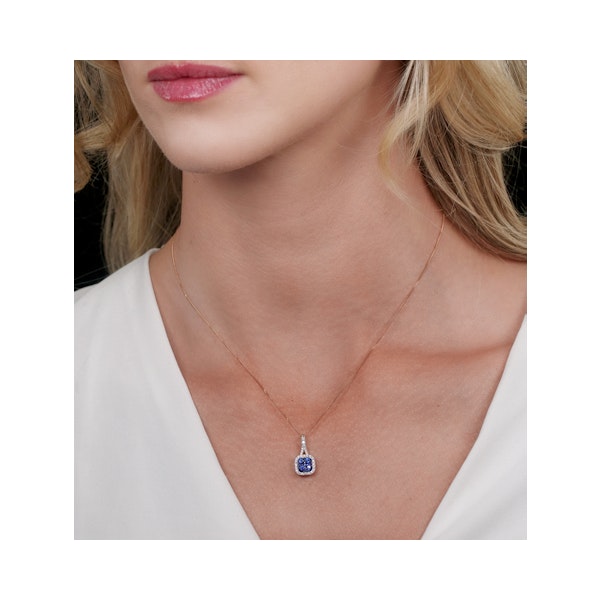 Sapphire and Diamond Halo Necklace in 18K Gold - Asteria Collection - Image 2