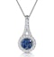 Sapphire and Diamond Halo Round Asteria Necklace 18KW Gold - image 1