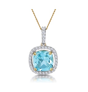2ct Blue Topaz and Diamond Halo Necklace 18K Gold - Asteria Collection