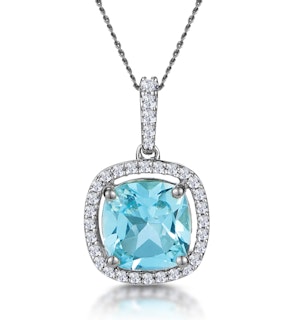 2ct Blue Topaz and Lab Diamond Halo Asteria Necklace 9KW Gold