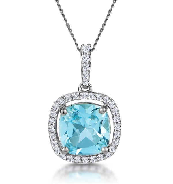 2ct Blue Topaz and Diamond Halo Asteria Necklace 18KW Gold - image 1