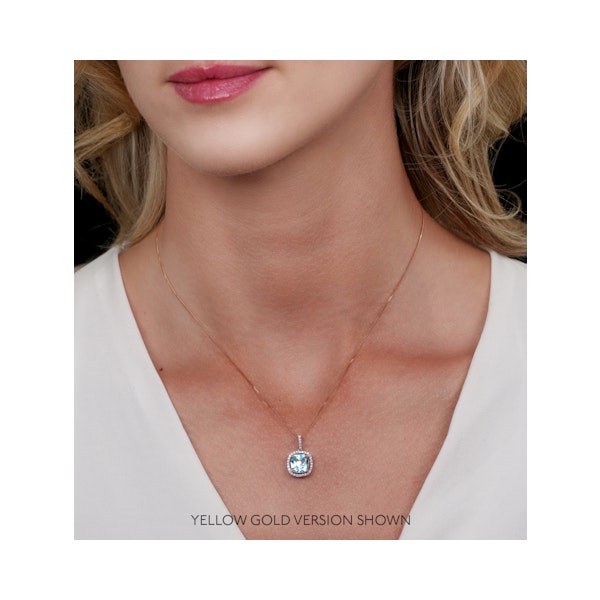 2ct Blue Topaz and Lab Diamond Halo Asteria Necklace 9KW Gold - Image 2