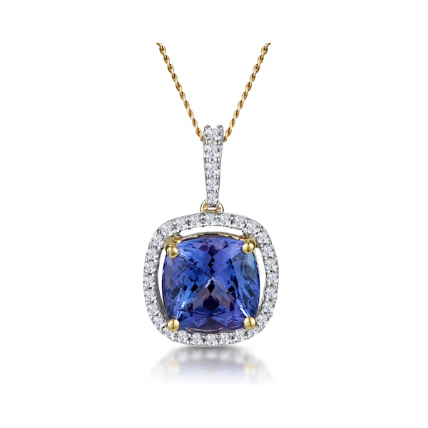 2ct Tanzanite and Diamond Halo Necklace in 18K Gold Asteria Collection - Image 1