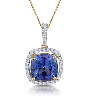 2ct Tanzanite and Diamond Halo Necklace in 18K Gold Asteria Collection