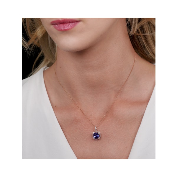 2ct Tanzanite and Diamond Halo Necklace in 18K Gold Asteria Collection - Image 2