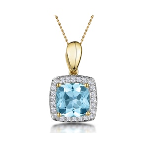 2ct Blue Topaz and Diamond Halo Square Asteria Necklace in 18K Gold