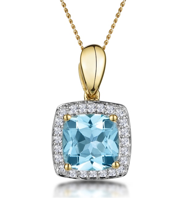 2ct Blue Topaz and Diamond Halo Square Asteria Necklace in 18K Gold - image 1