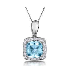 2ct Blue Topaz and Lab Diamond Halo Square Necklace Asteria 9KW Gold