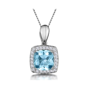 2ct Blue Topaz and Lab Diamond Halo Square Necklace Asteria 9KW Gold