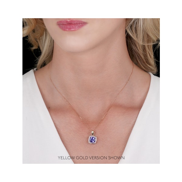 2ct Tanzanite and Diamond Halo Square Asteria Necklace in 18KW Gold - Image 2