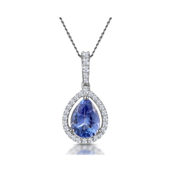 Tanzanite and Lab Diamond Halo Pear Drop Asteria Necklace in 9KW Gold - Image 1