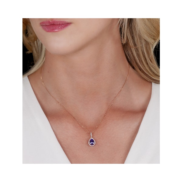 Tanzanite and Diamond Halo Pear Drop Asteria Necklace in 18K Gold - Image 2