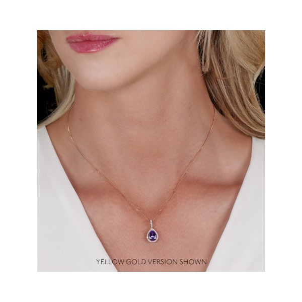 Tanzanite and Lab Diamond Halo Pear Drop Asteria Necklace in 9KW Gold - Image 2