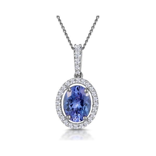 1ct Tanzanite and Lab Diamond Halo Oval Asteria Necklace in 9KW Gold - Image 1