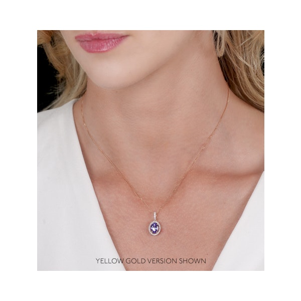 1ct Tanzanite and Lab Diamond Halo Oval Asteria Necklace in 9KW Gold - Image 2